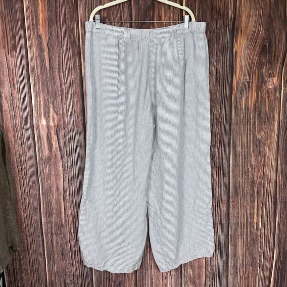 J Jill Pants Womens Grey White Striped Love Linen Lagenlook Pull On LT Large - Picture 5 of 6